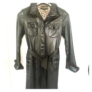 Leather Jacket, St. John, Marie Gray black 3/4 Lenght